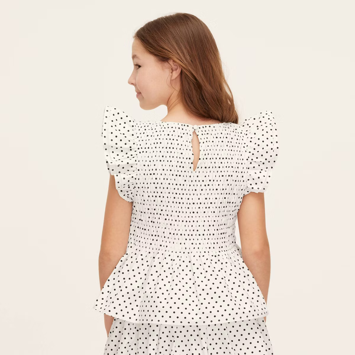 Girls' Mini Polka Dot Flutter Short Sleeve Smocked Peplum Shirt - kate spade new york x Target Cr... | Target