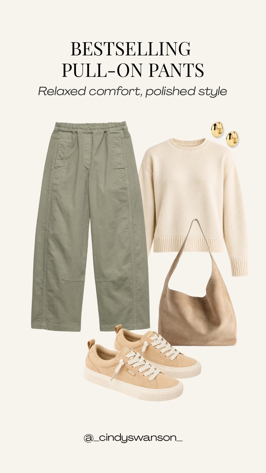 These bestselling pull-on pants are such a good option when you want comfort without sacrificing style. I love the muted olive color with an ivory sweater and neutral sneakers, it’s an easy, polished outfit for everyday errands, travel days, and casual weekends.
