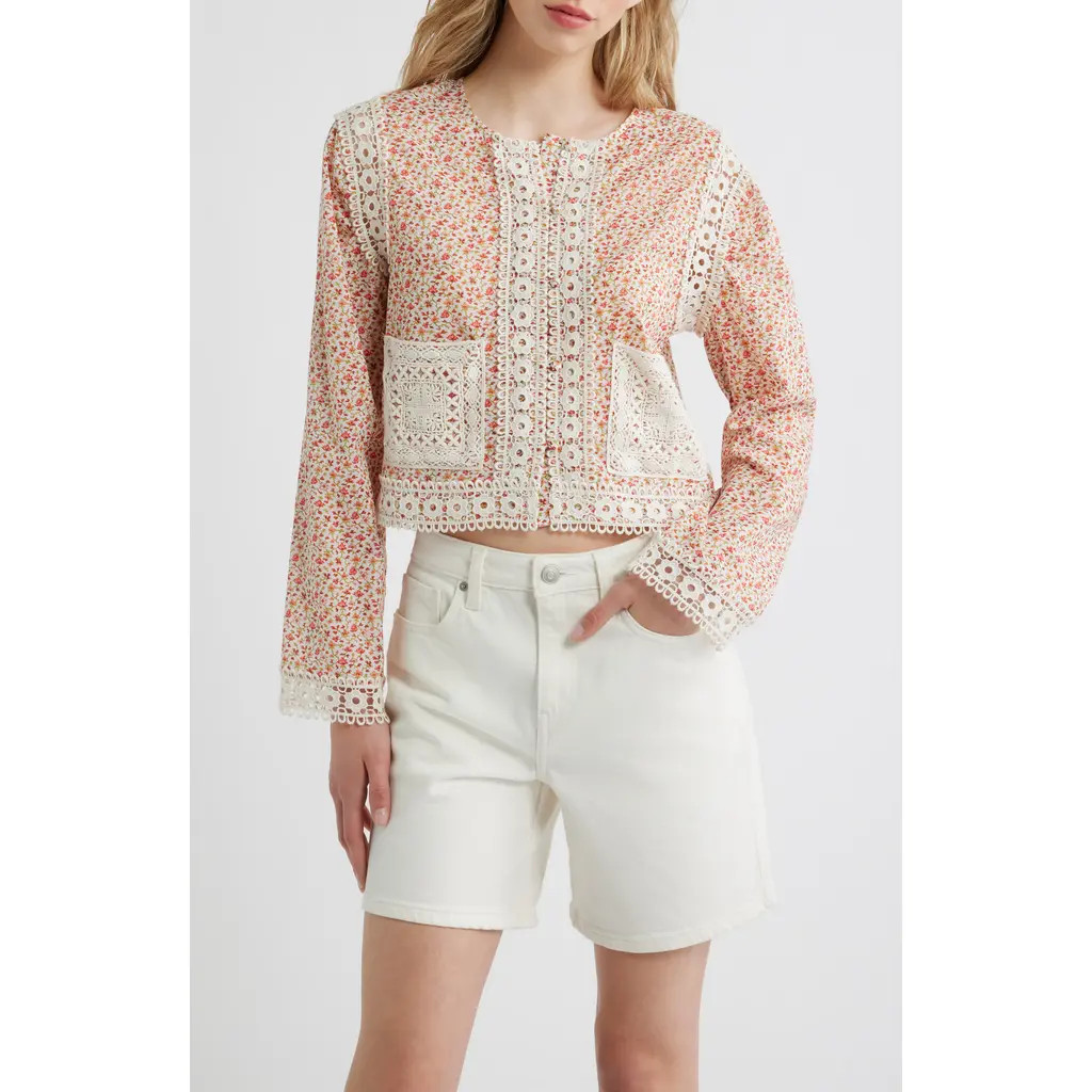 Hill House Home The Tory Crop Organic Cotton Voile Top in Geo Ditsy Ivory at Nordstrom, Size Small | Nordstrom