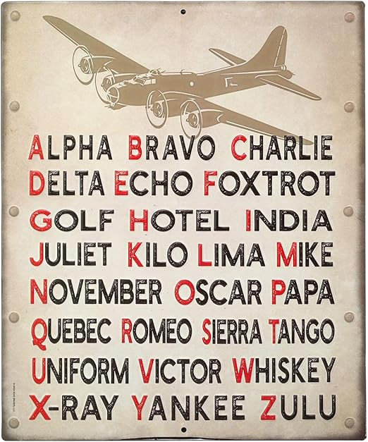 Pilot Code Phonetic Alphabet Embossed Metal Sign | Amazon (US)