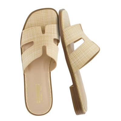 CUSHIONAIRE Voyage Cutout Strap Slides for Women, Slip On Summer Flats, Trendy Footwear, Comfortable Vacation Style Sandals Raffia 8.5 | Target