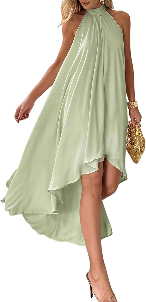 BEAUDRM Women's High Low Dress Halter Cocktail Wedding Guest Dresses | Amazon (US)