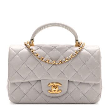 Lambskin Quilted Mini Top Handle Rectangular Flap Grey | FASHIONPHILE (US)