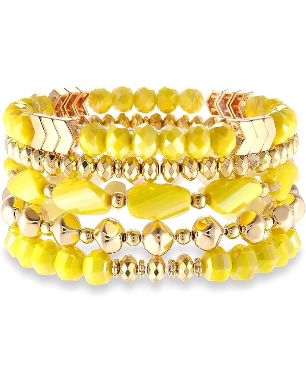 MOLOCH Beaded Bracelet For Woman -Multiple Stackable Layered Bracelets-Rainbow Elastic Stretchy B... | Amazon (US)