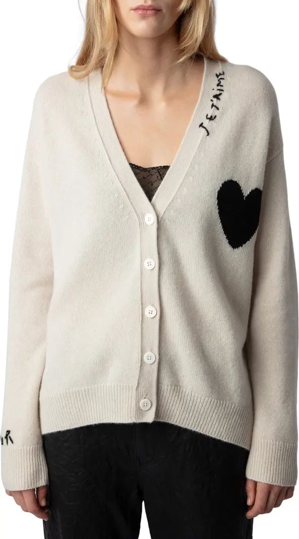 Mirka Intarsia Heart Embroidered Cashmere Cardigan | Nordstrom
