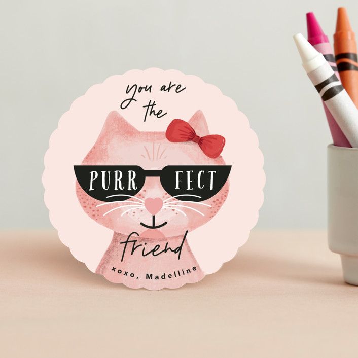 "You Are One Cool Cat" - Customizable Classroom Valentine's Cards in Pink by Mansi Verma. | Minted