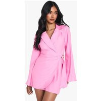 Womens Linen Look Buckle Detail Tie Waist Tailored Blazer Dress - Pink - 12 | boohoo (US & Canada)