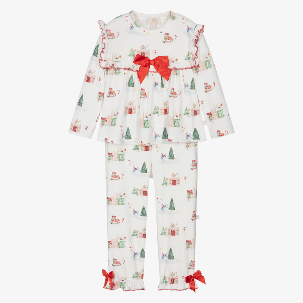 Girls Ivory Velour Christmas Pyjamas | Childrensalon