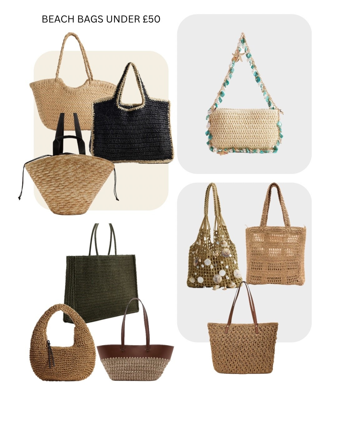 Beach Bags Under £50 / The beach bags that look designer without the designer price tag 🤍🐚 All under £50 and perfect for summer holidays, beach clubs and pool days. Linked on my LTK.

#LTKsummer #LTKeurope #LTKbag