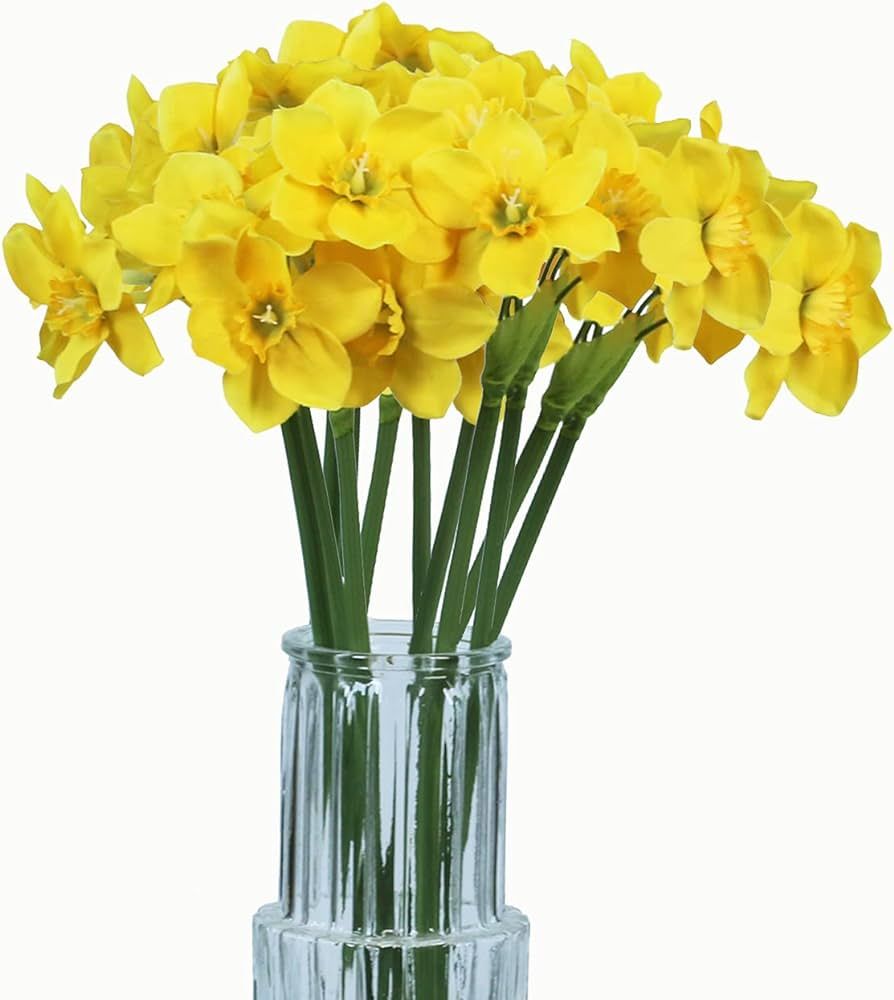 Tinsow Artificial Daffodil Flowers 15.8 Inches Narcissus Spring Flower Fake Silk Flower Arrangement  | Amazon (US)
