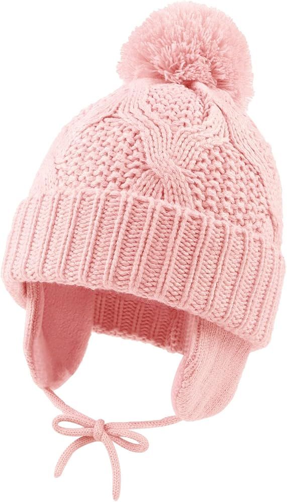 Baby Boys Winter Hat Infant Girls Hats with Pompom Toddler Knitted Earflaps Beanie Warm Fleece Ki... | Amazon (US)