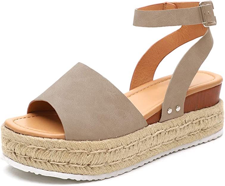 Athlefit Women's Platform Sandals Espadrille Wedge Ankle Strap Studded Open Toe Sandals | Amazon (US)