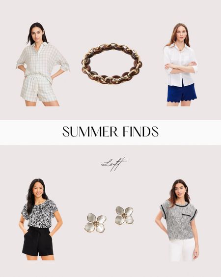 LOFT summer fashion finds // flower earrings, tortoise chain bracelet, black linen shorts, black scalloped shorts, gingham set 

#LTKFindsUnder50 #LTKActive #LTKStyleTip