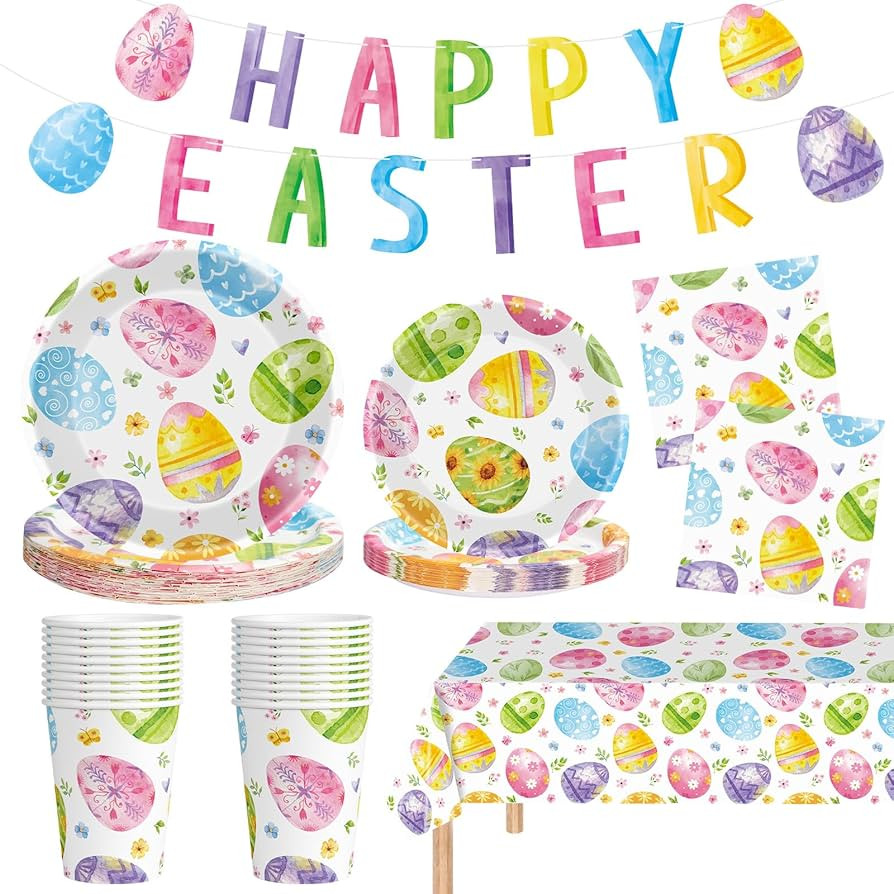102 Pcs Easter Party Decorations Set - Spring Watercolor Eggs Paper Plates and Napkins Kit, Inclu... | Amazon (US)