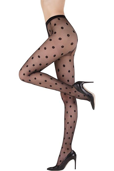 HEART TIGHTS | Womens Sheer Black Patterned Pantyhose Stockings | FUNNY 08 by Gatta {Made in Europe} | Amazon (US)