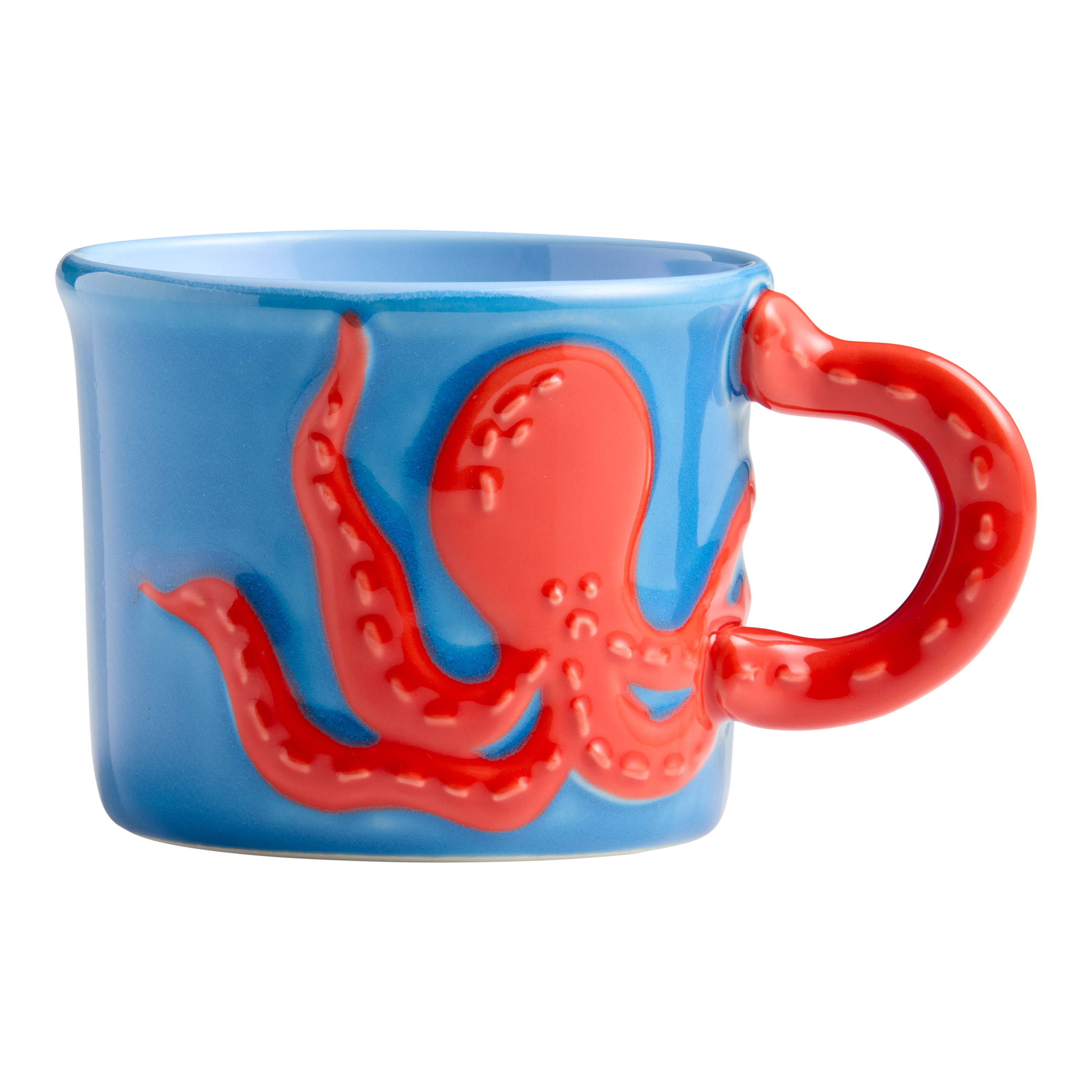 Blue and Red Octopus Handle Hand Painted Ceramic Mug | World Market