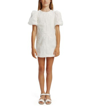 Little/Big Girls 4-16 Puffed-Sleeve Giselle Tonal-Sequin-Embroidered Minidress | Dillard's