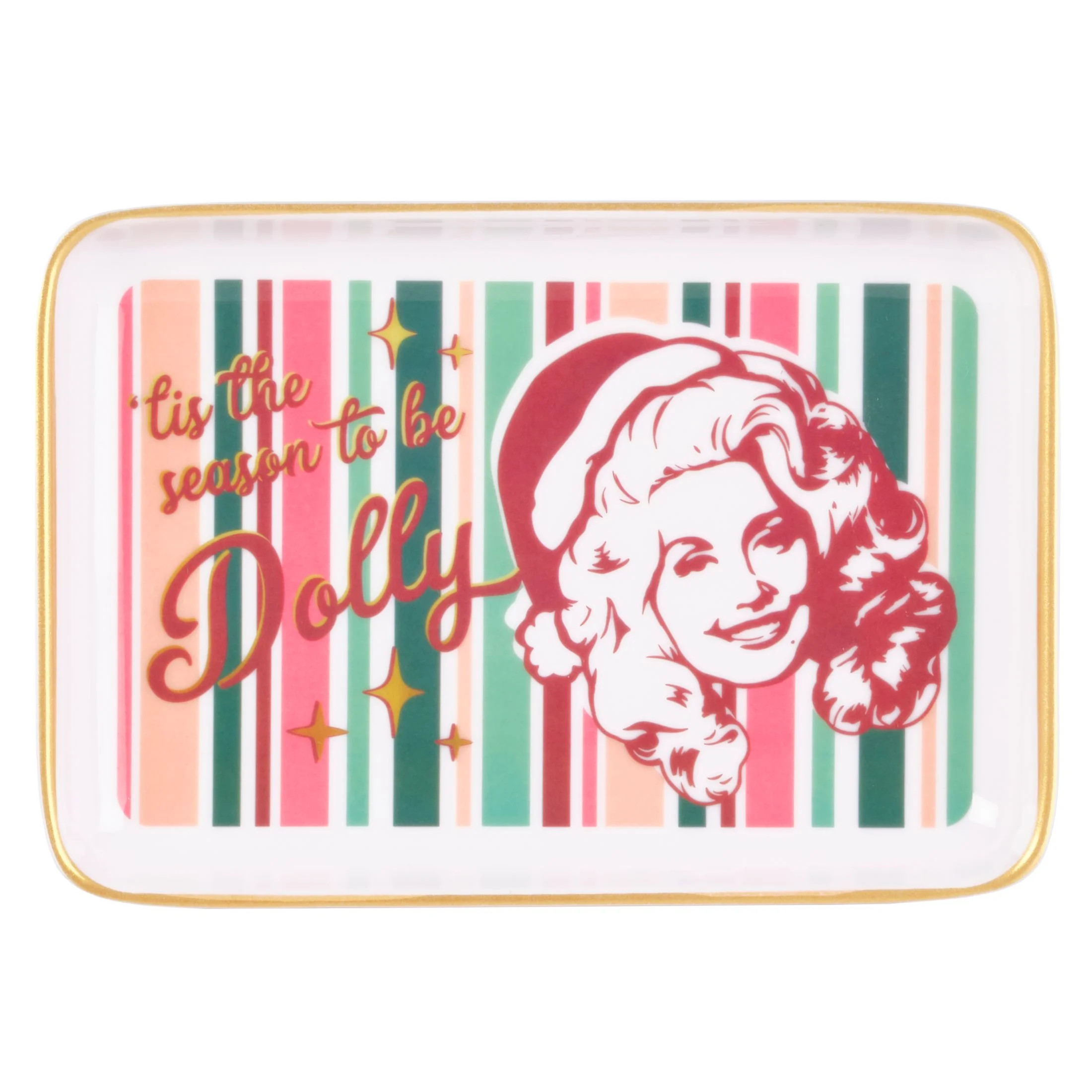 Dolly Parton 7.9x5.5 inch Striped Holiday Trinket Tray | Walmart (US)