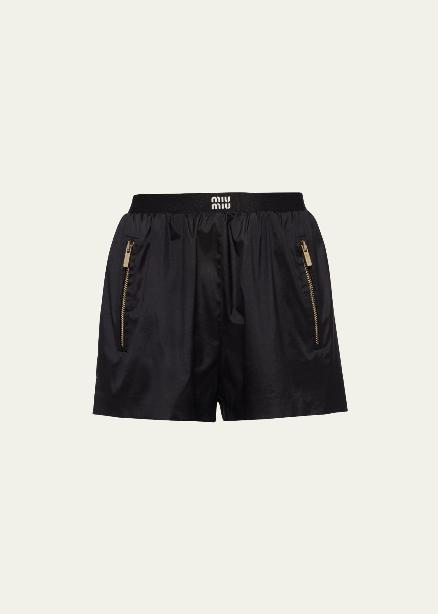Miu Miu Logo-Print Technical Silk Shorts | Bergdorf Goodman