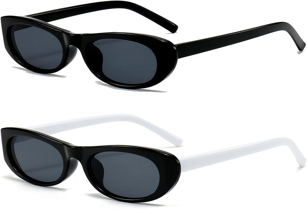 EYLRIM Trend Narrow Cat Eye Sunglasses for Women Fashion Small Oval Sun Glasses Black Shades | Amazon (US)