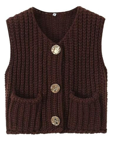 Women Crochet Knit Sweater Vest Button Up Cropped Casual Sleeveless Vest Fashion Vintage Cardigan With Pocket | Amazon (US)