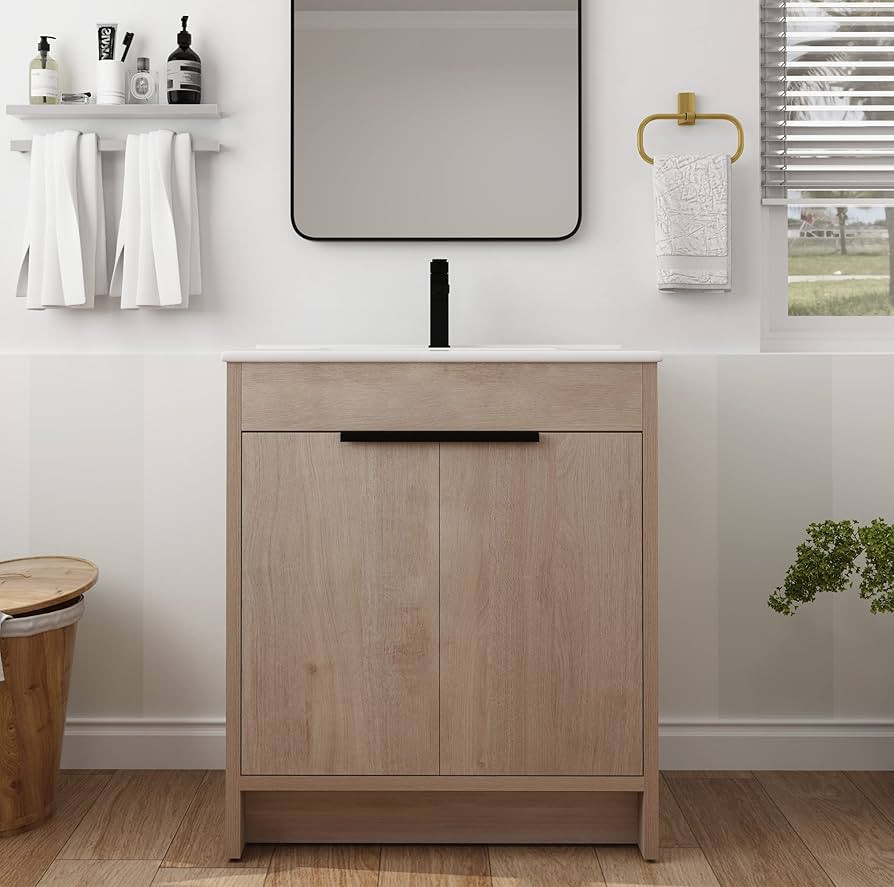SSLine Freestanding Bathroom Vanity with Sink Set,30" Modern Bathroom Storage Cabinet with Door,W... | Amazon (US)