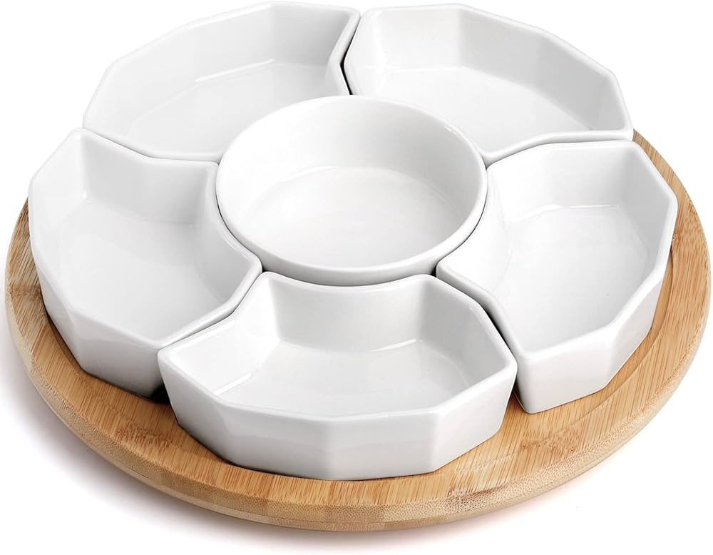 SOUJOY 11'' Lazy Susan Serving Tray, Porcelain 360° Rotatable Serving Tray and Platters, Removab... | Amazon (US)