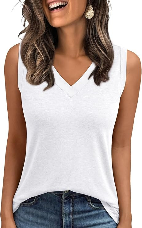 AUTOMET Tank Top Women Summer 2026 Casual Spring V Neck Sleeveless Tee Shirt Basic Trendy Beach V... | Amazon (US)