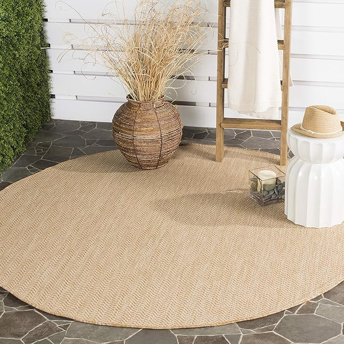 SAFAVIEH Courtyard Collection 9' Round Natural / Cream CY8022 Indoor-Outdoor Waterproof Easy-Clea... | Amazon (US)