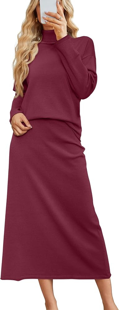 Arach&Cloz Womens 2 Piece Sweaters Sets Turtleneck Long Sleeve Tops Long Maxi Skirt Casual Fall F... | Amazon (US)