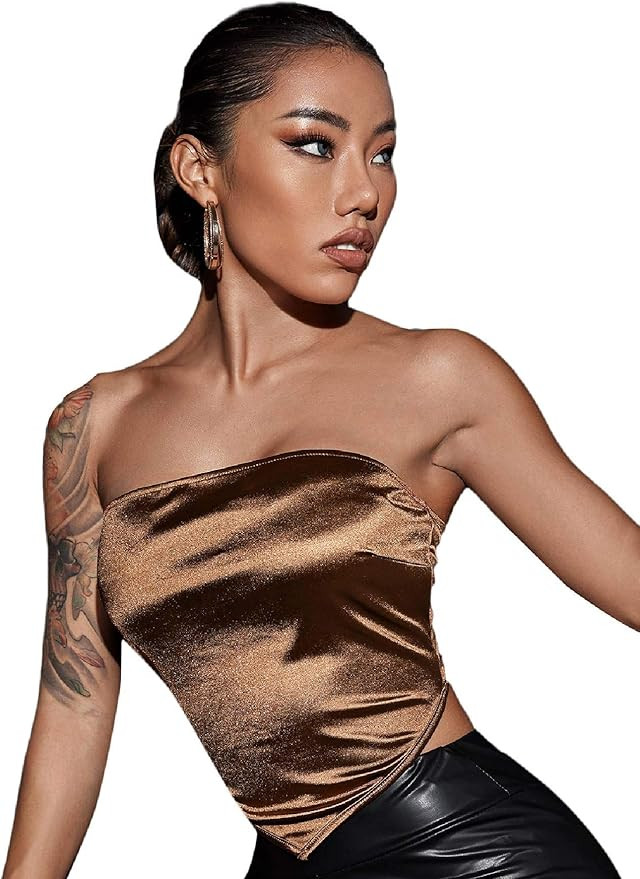 Floerns Women's Tie Back Sleeveless Asymmetrical Hem Bandana Top Crop Tube Top | Amazon (US)