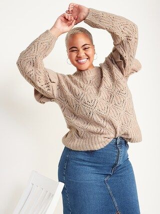 Ruffle-Trim Metallic Pointelle-Knit Sweater for Women | Old Navy (US)