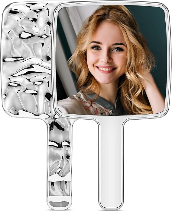 Handheld Mirror, Water Ripples Hand Mirror with Handle for Make up, Square, Silver,Large (6 x 11 ... | Amazon (US)