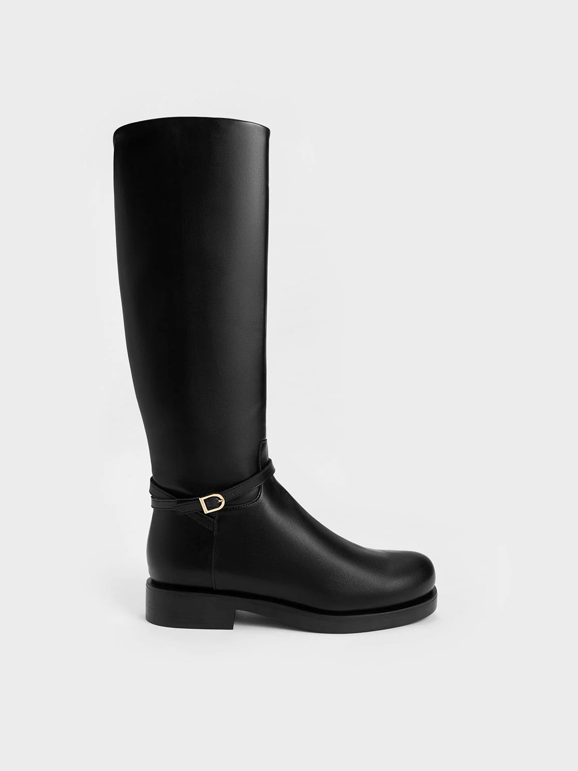 Belted Knee-High Boots
 - Black | Charles & Keith US