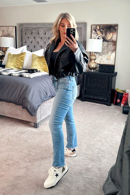 This faux leather jacket is light weight and the perfect transition into spring. The side and ties that pull and cinch in the waist. Obsessed!! Wearing a mediumm

#LTKover40 #LTKstyletip