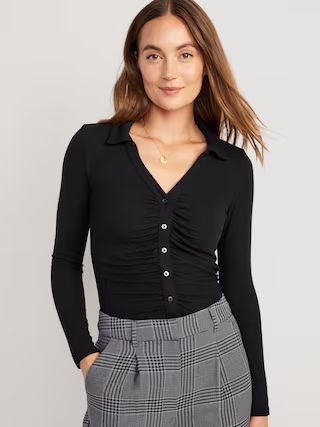 Fitted Long-Sleeve Button-Front Top for Women | Old Navy (US)