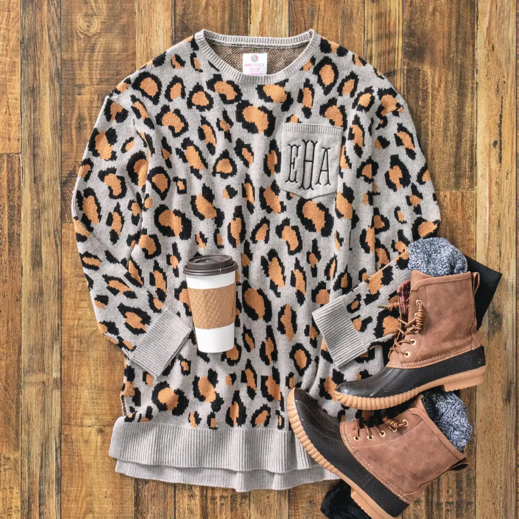 Monogrammed Leopard Boyfriend Sweater | Marleylilly