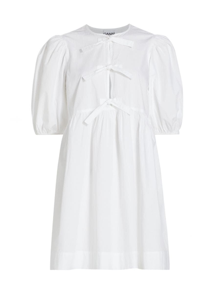 Bright WhiteAll MiniGanniPoplin Bow Short-Sleeve Minidress$255SELECT SIZE Free Shipping on $200+... | Saks Fifth Avenue