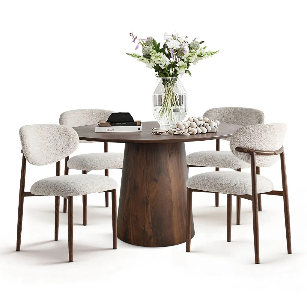 5-Piece Round Dining Set With Pedestal Table And Upholstered Chairs | Wayfair North America