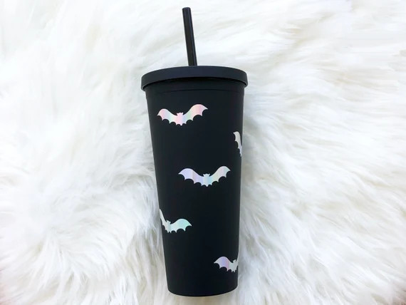 Halloween Bat Matte Black Tumbler With Straw  Fall Themed - Etsy | Etsy (US)