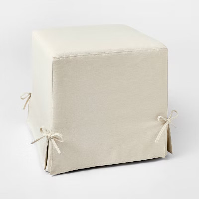 Lynwood Slipcover Cube Ottoman with Tie Details Cream - Threshold™ designed w/Studio McGee | Target