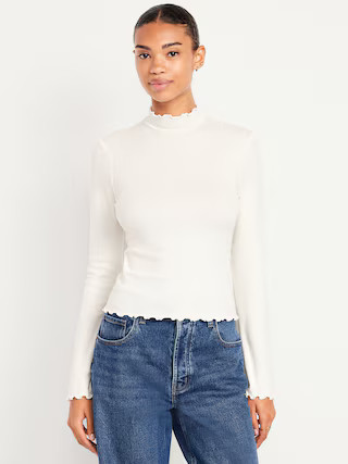 Mock-Neck Lettuce-Edge Rib Top | Old Navy (US)