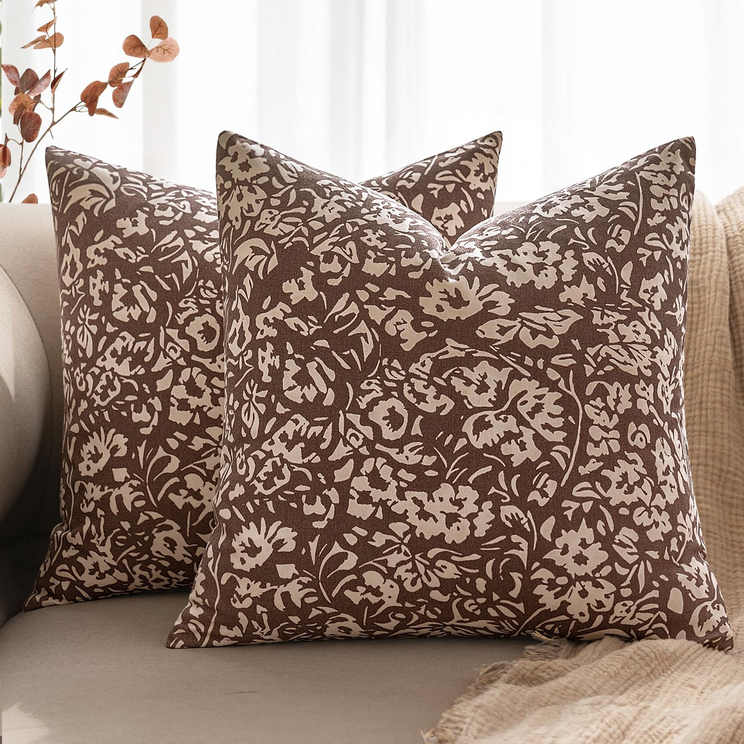MIULEE Floral Pillow Covers Decorative Throw Pillow Covers 18x18 Pack of 2 Modern Linen Cushion C... | Amazon (US)