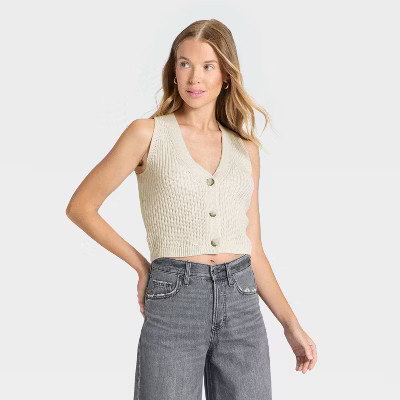 Women's Button-Front Sweater Vest - Universal Thread™ Light Gray L | Target