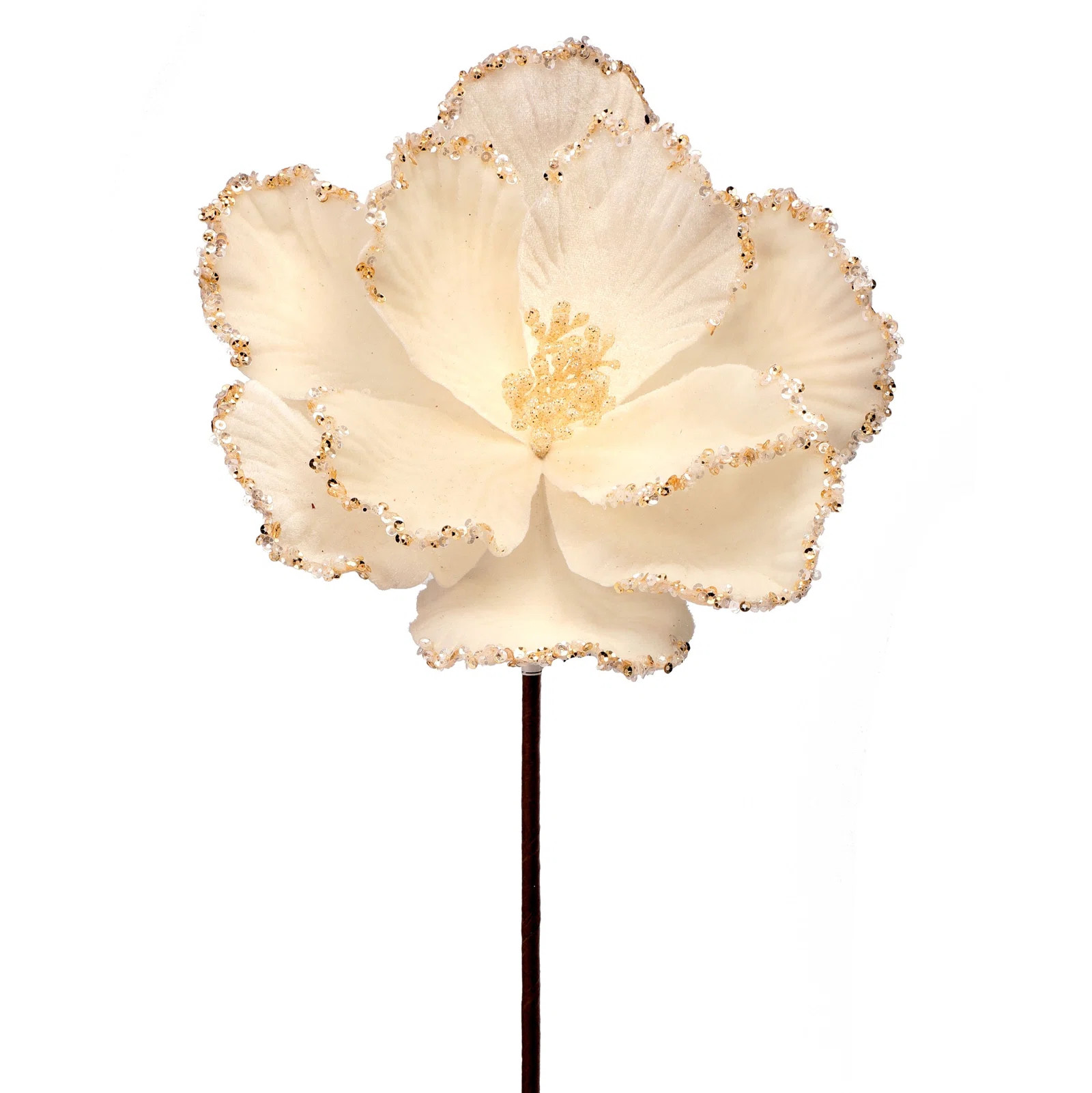 24" Velvet Glitter Bead Edge Magnolia Stem | Wayfair North America