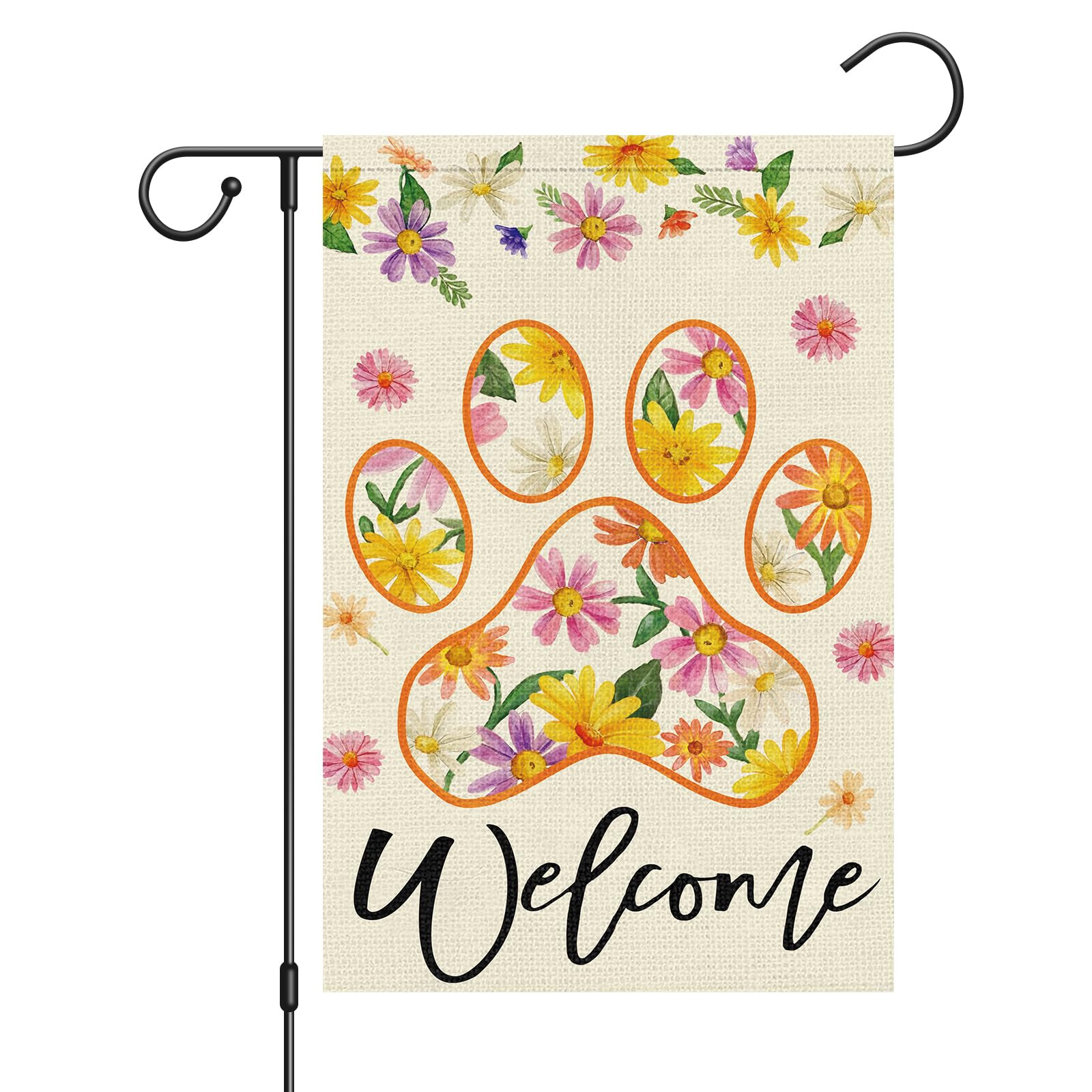 Dog Paw Spring Garden Flag 12x18 Inch Double Sided for Outside, Daisy Flowers Welcome Yard Sign S... | Amazon (US)