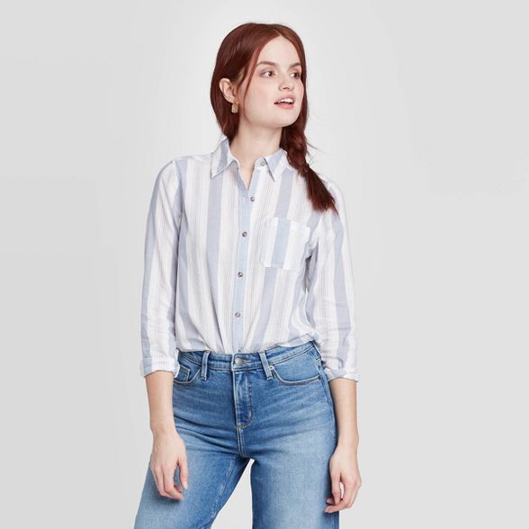 Women's Striped Long Sleeve Button-Down Relaxed Fit Shirt - Universal Thread™ | Target