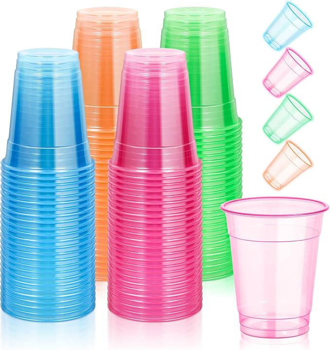 Amazon.com: KesaPlan 120 PCS Plastic Neon Cups, 12 OZ Disposable Glow Cups Under UV Black Light f... | Amazon (US)