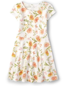 Girls Floral Skater Dress - summer dawn | The Children's Place