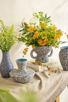 Patterned Papier Mache Vase, Blue Wide | Terrain